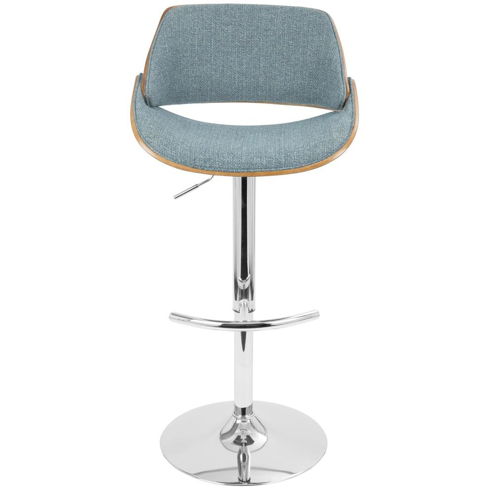 Chrome, Walnut Wood, Blue Fabric Fabrizzi Adjustable Barstool - Set of 2