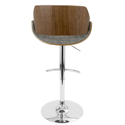 Chrome, Walnut Wood, Grey Noise Fabric Fabrizzi Adjustable Barstool - Set of 2