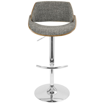 Chrome, Walnut Wood, Grey Noise Fabric Fabrizzi Adjustable Barstool - Set of 2