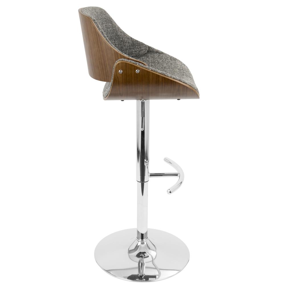 Chrome, Walnut Wood, Grey Noise Fabric Fabrizzi Adjustable Barstool - Set of 2