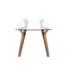 Folia Mid-Century Modern Dining Table in Walnut Wood with Clear Tempered Glass