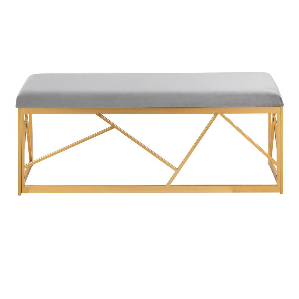 Gold Steel, Grey Velvet Folia Metal Bench