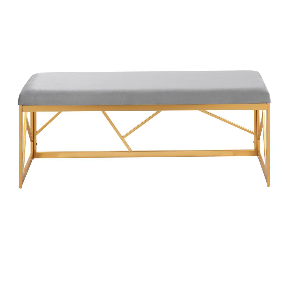 Gold Steel, Grey Velvet Folia Metal Bench