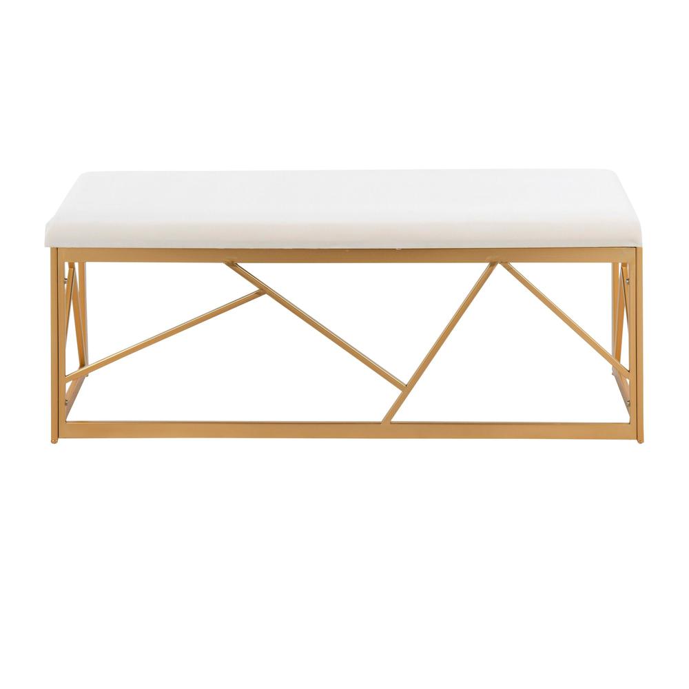 Gold Steel, White Velvet Folia Metal Bench
