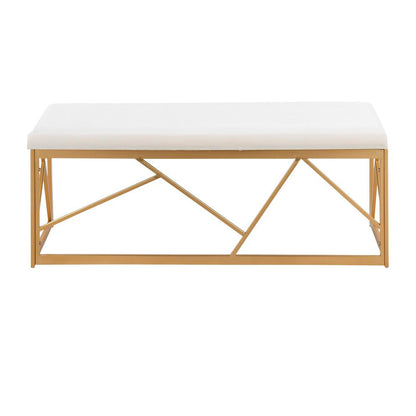 Gold Steel, White Velvet Folia Metal Bench