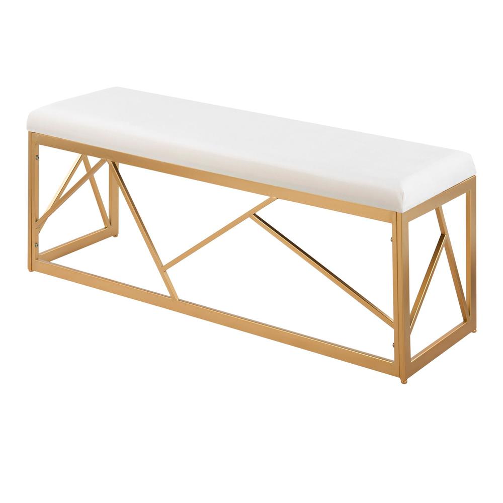 Gold Steel, White Velvet Folia Metal Bench