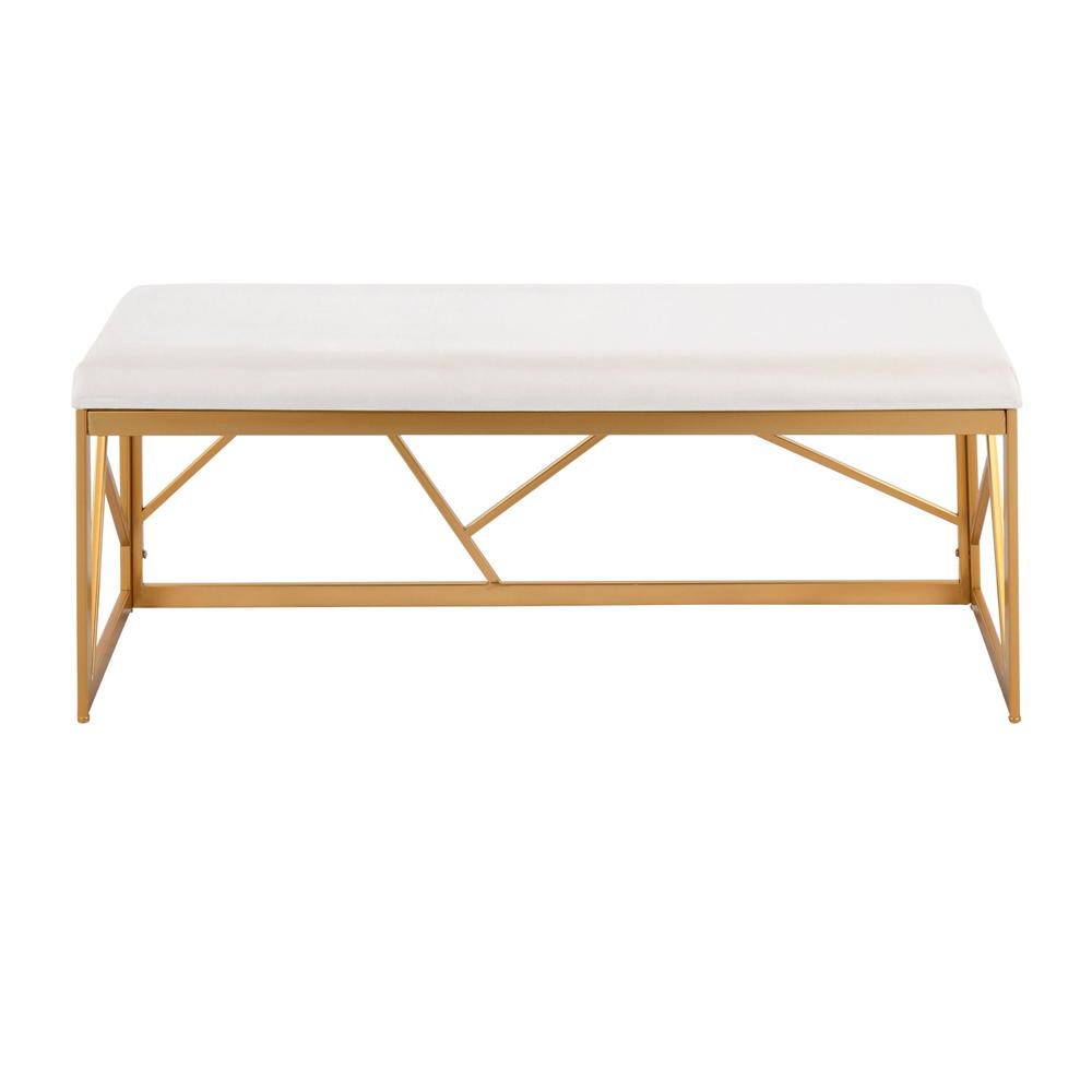Gold Steel, White Velvet Folia Metal Bench