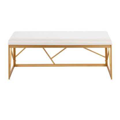 Gold Steel, White Velvet Folia Metal Bench