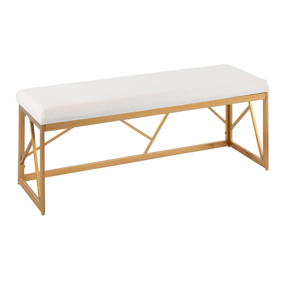 Gold Steel, White Velvet Folia Metal Bench