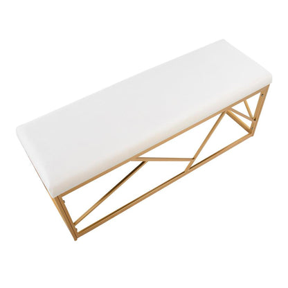 Gold Steel, White Velvet Folia Metal Bench