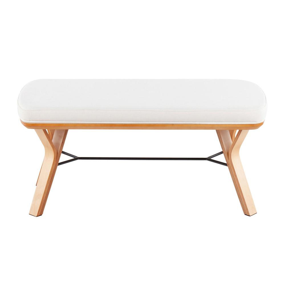 Natural Wood, Cream Fabric Folia Bench