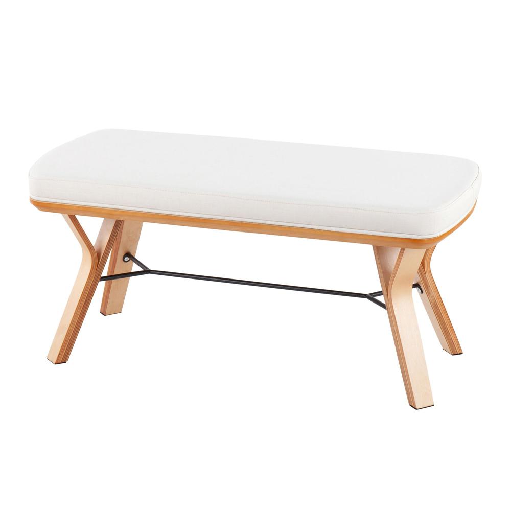 Natural Wood, Cream Fabric Folia Bench