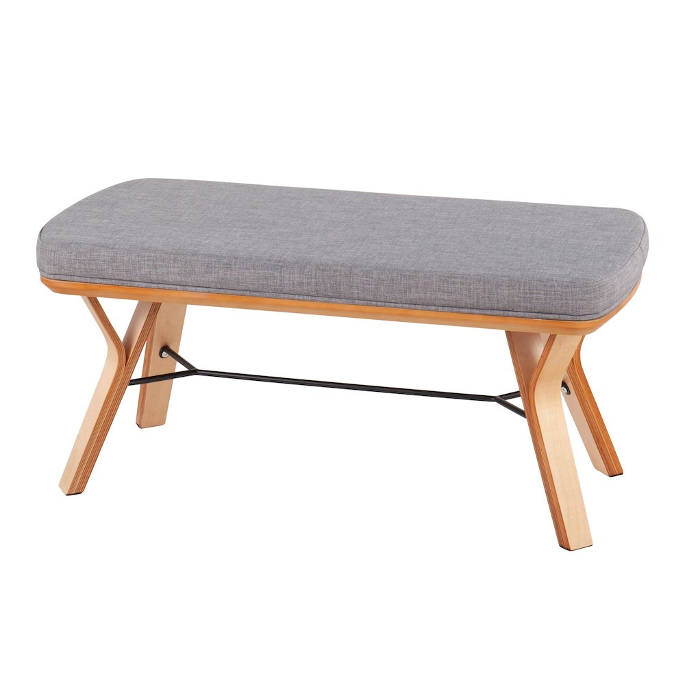 Natural Wood, Light Grey Fabric Folia Bench