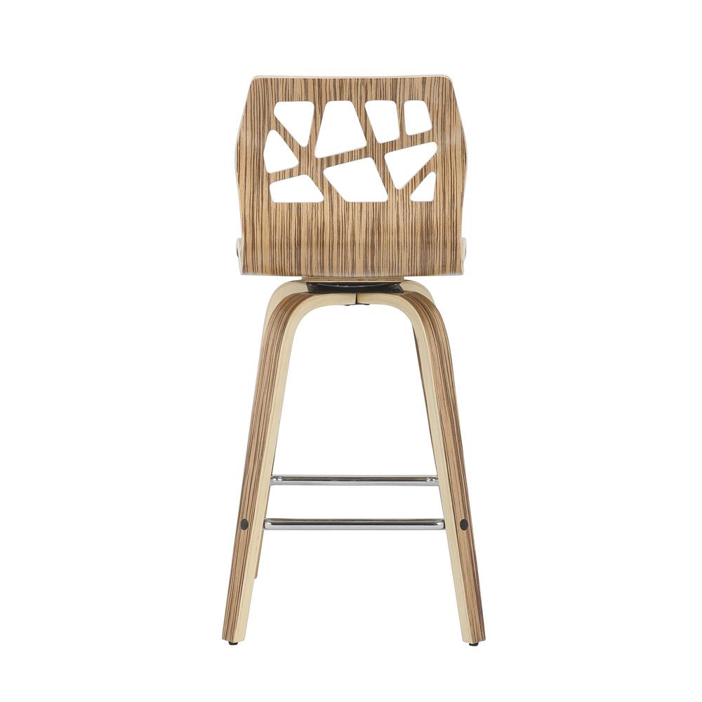 Zebra Wood, Cream PU, Chrome Folia Counter Stool - Set of 2