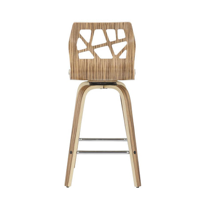 Zebra Wood, Cream PU, Chrome Folia Counter Stool - Set of 2