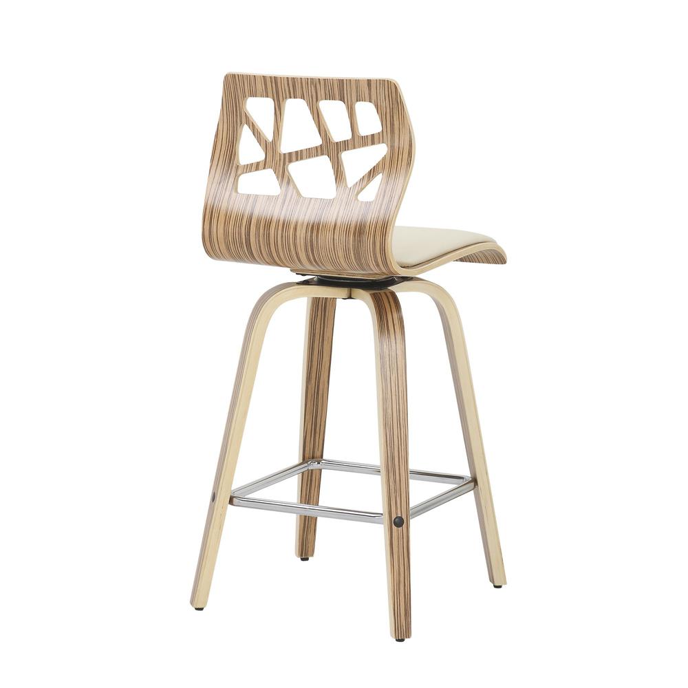 Zebra Wood, Cream PU, Chrome Folia Counter Stool - Set of 2