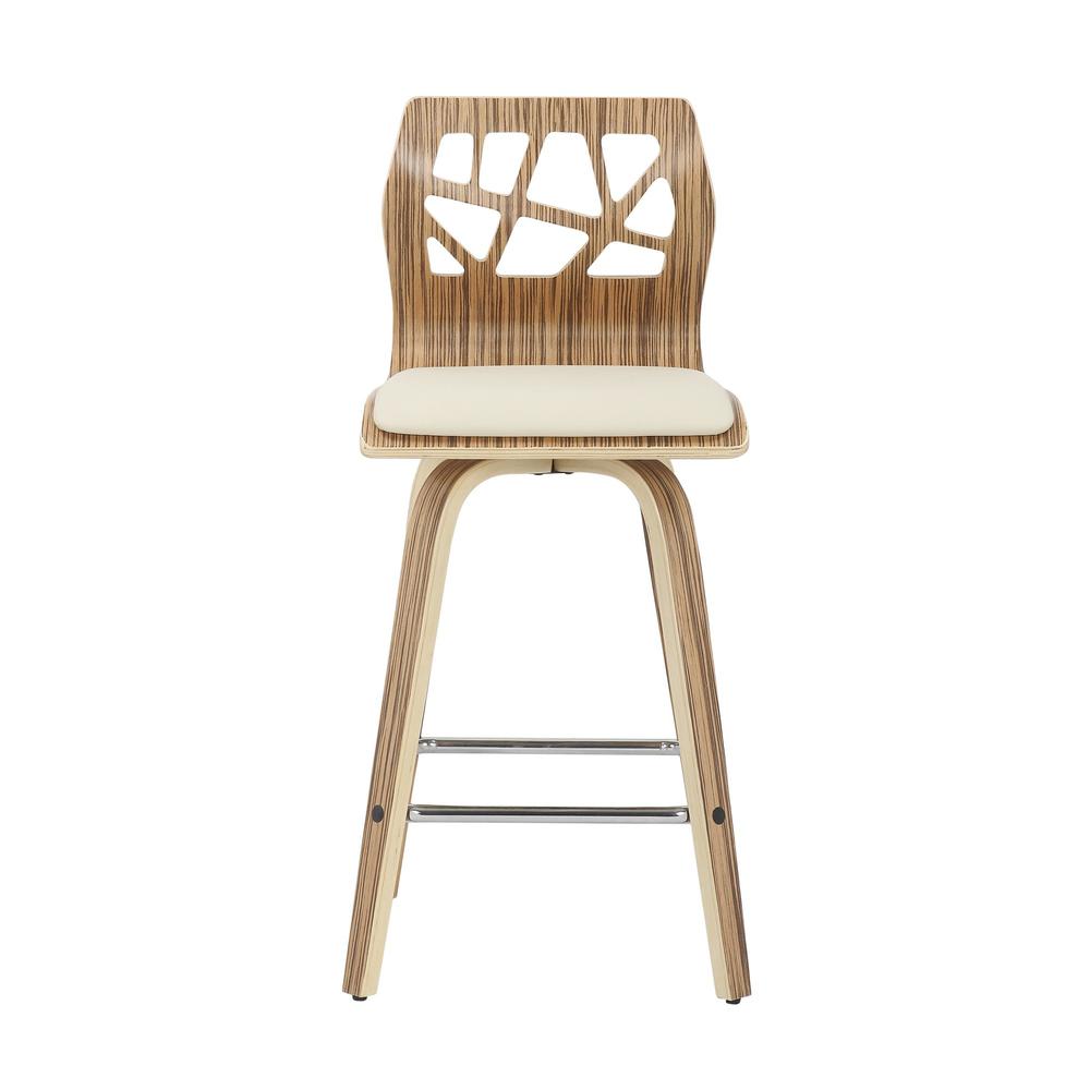 Zebra Wood, Cream PU, Chrome Folia Counter Stool - Set of 2