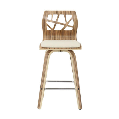 Zebra Wood, Cream PU, Chrome Folia Counter Stool - Set of 2