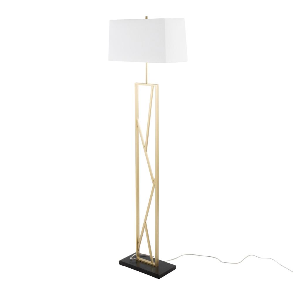 Gold Metal, White Linen, Black Marble Folia Floor Lamp