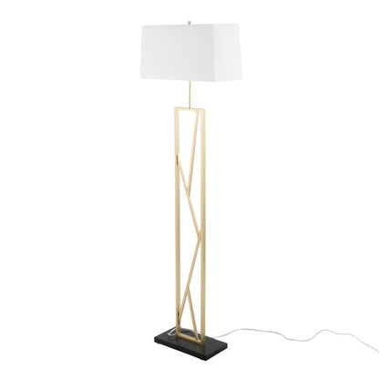 Gold Metal, White Linen, Black Marble Folia Floor Lamp