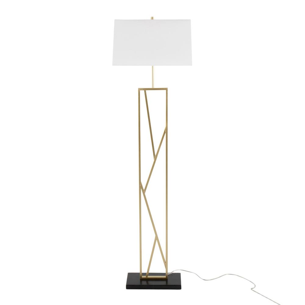 Gold Metal, White Linen, Black Marble Folia Floor Lamp
