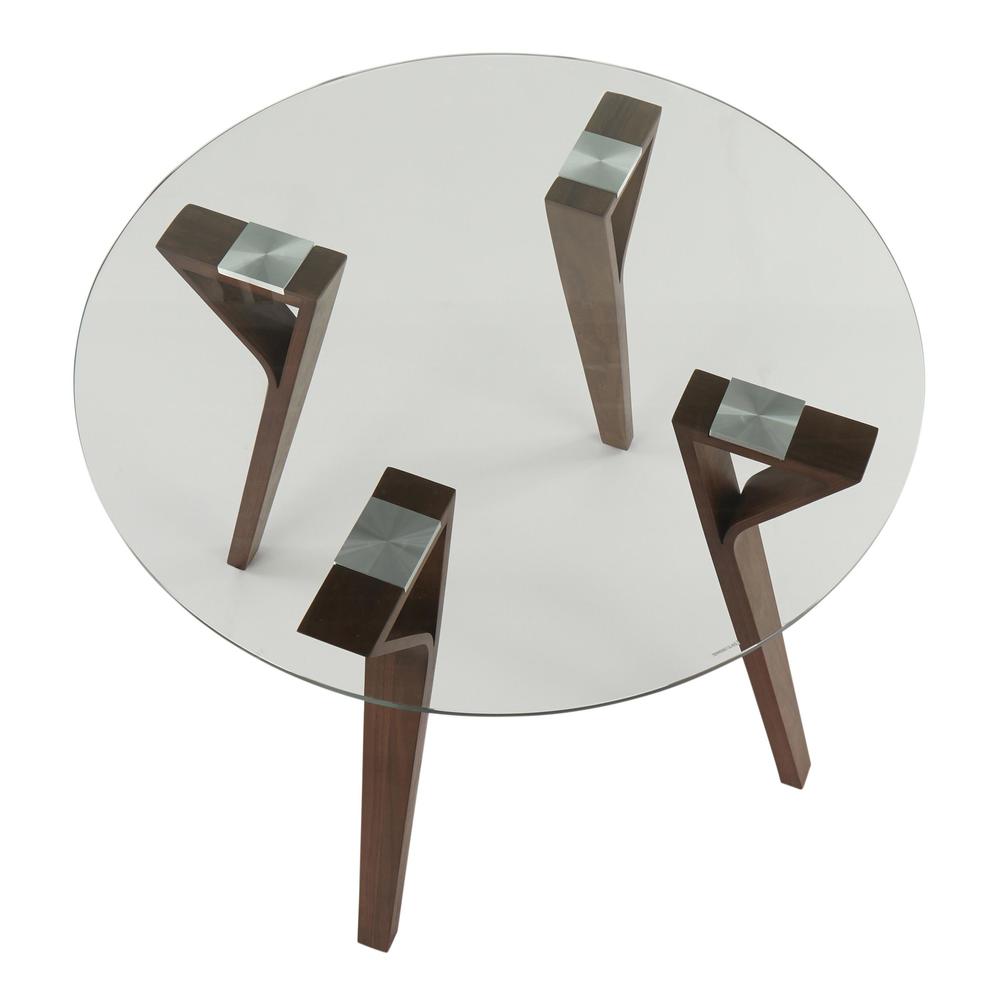 Walnut Wood, Clear Glass Folia Round Dinette