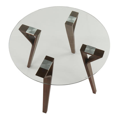 Walnut Wood, Clear Glass Folia Round Dinette