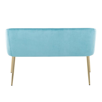 Gold Metal, Light Blue Velvet Fran Bench