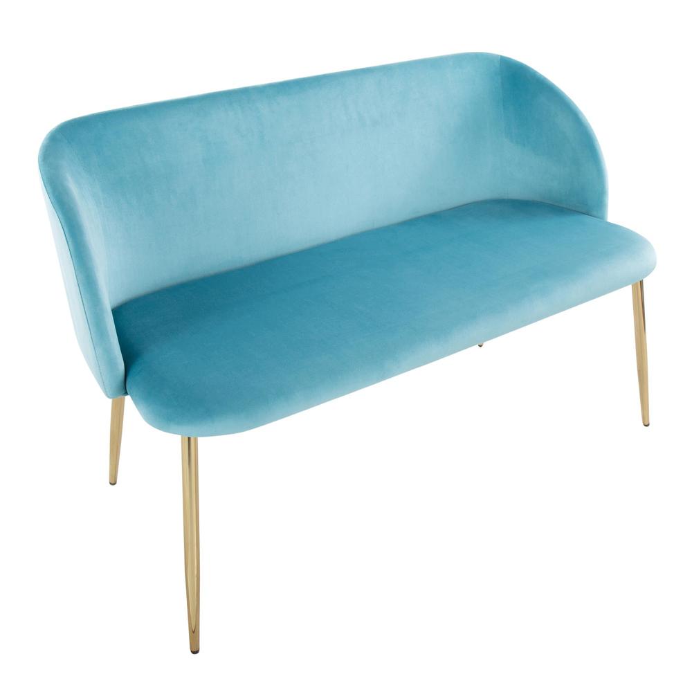Gold Metal, Light Blue Velvet Fran Bench