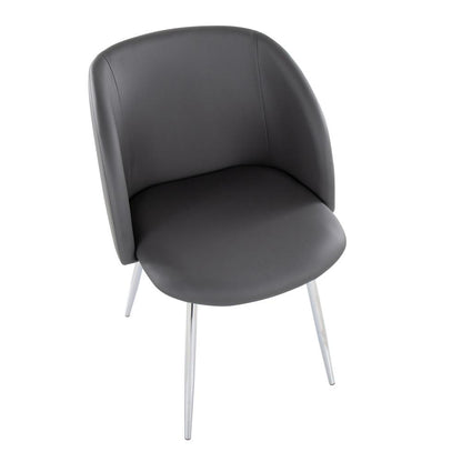 Chrome Metal, Grey PU Fran Chair - Set of 2