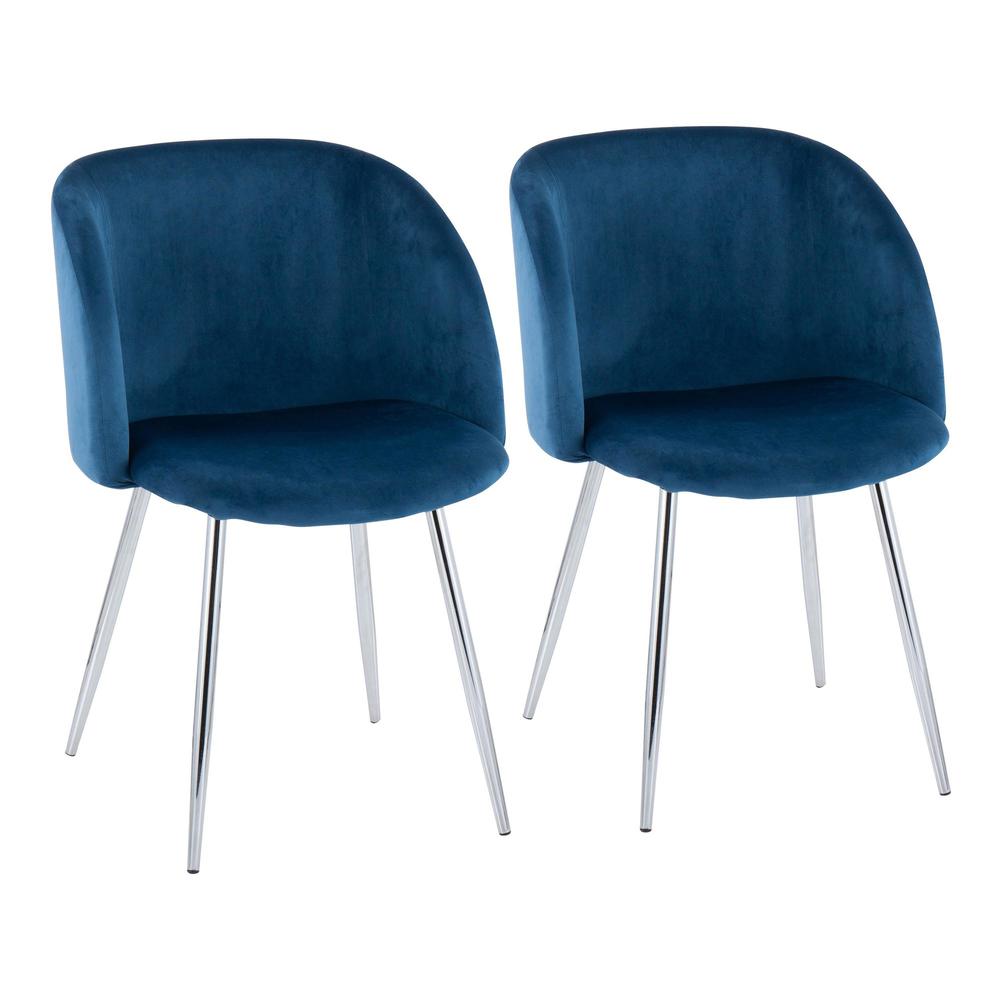 Chrome, Blue Velvet Fran Chair - Set of 2