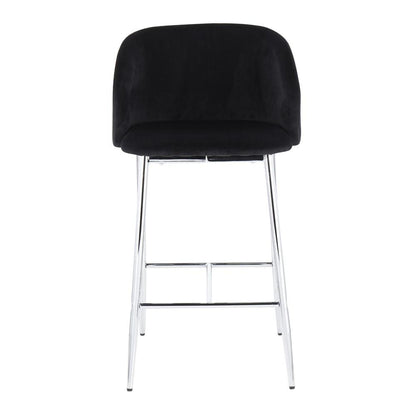 Chrome, Black Velvet Fran Counter Stool - Set of 2