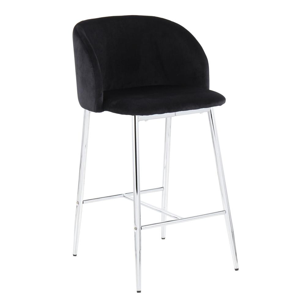 Chrome, Black Velvet Fran Counter Stool - Set of 2