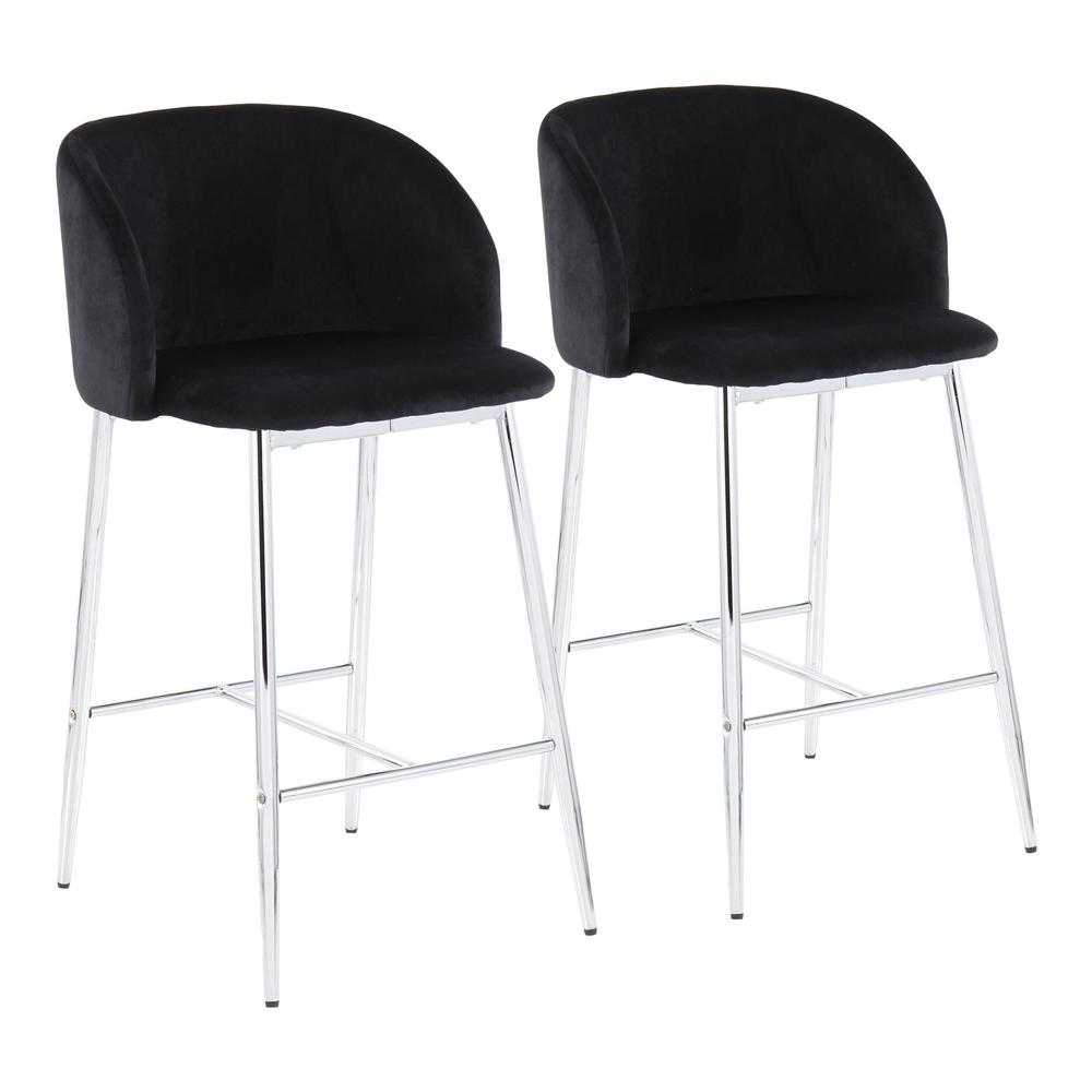 Chrome, Black Velvet Fran Counter Stool - Set of 2
