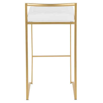 Gold Metal, White Velvet Fuji Stacker Barstool - Set of 2