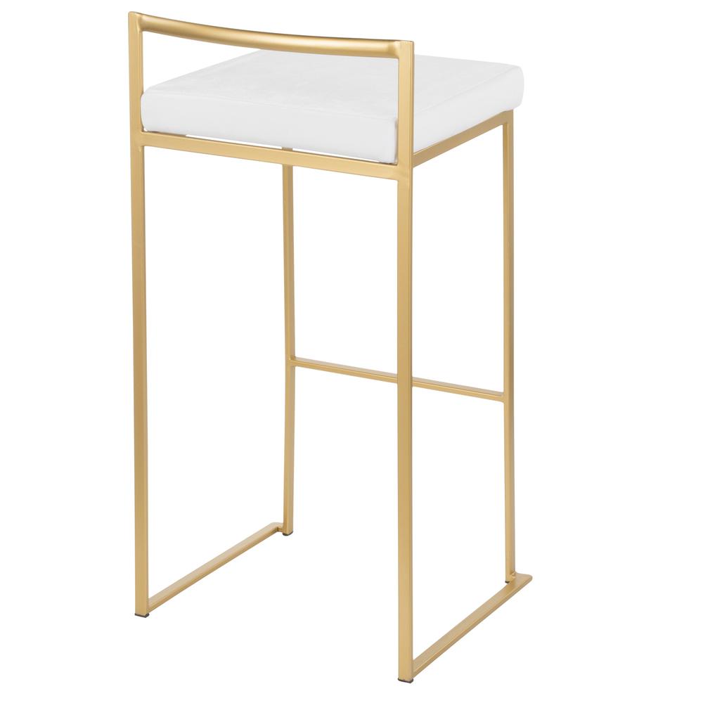 Gold Metal, White Velvet Fuji Stacker Barstool - Set of 2