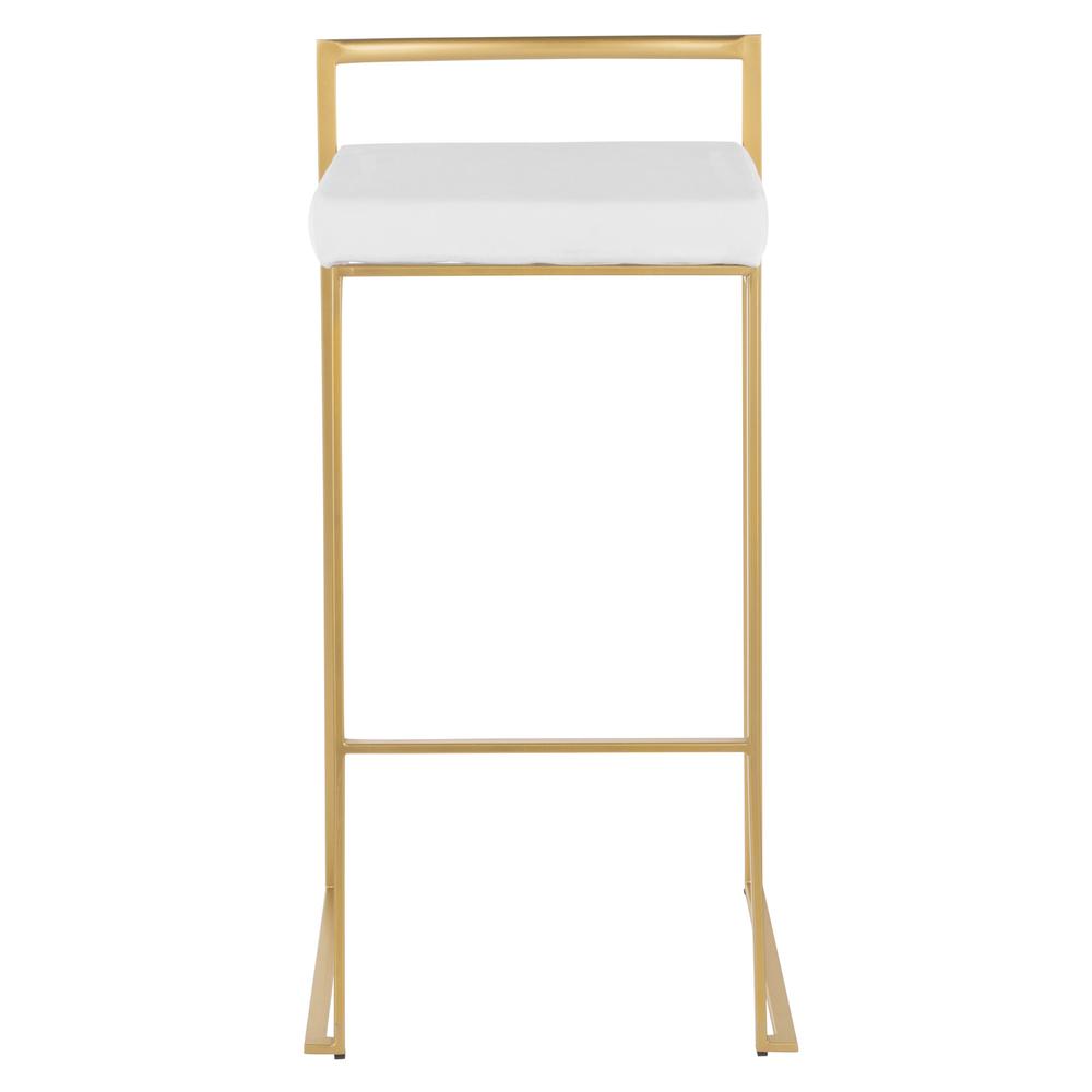 Gold Metal, White Velvet Fuji Stacker Barstool - Set of 2
