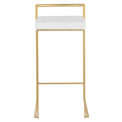 Gold Metal, White Velvet Fuji Stacker Barstool - Set of 2