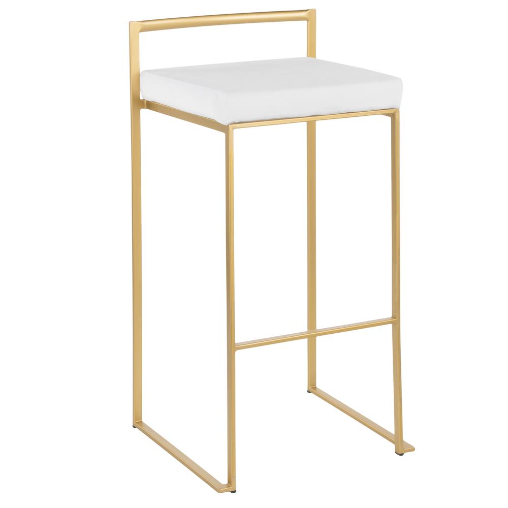 Gold Metal, White Velvet Fuji Stacker Barstool - Set of 2