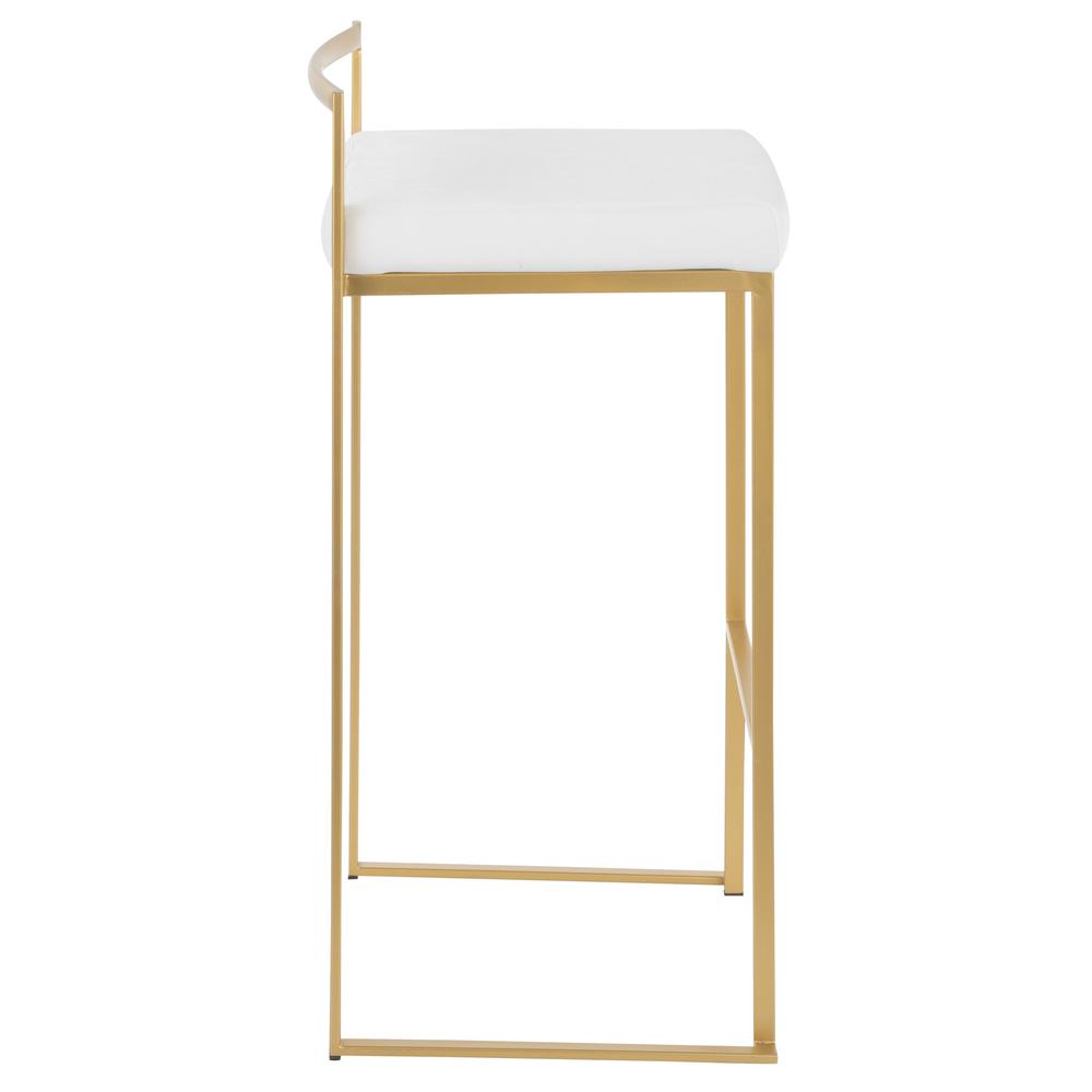 Gold Metal, White Velvet Fuji Stacker Barstool - Set of 2