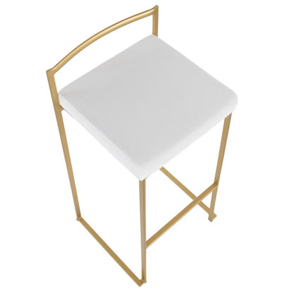 Gold Metal, White Velvet Fuji Stacker Barstool - Set of 2