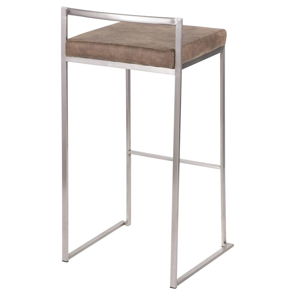Stainless Steel, Brown Cowboy Fabric Fuji Stacker Barstool - Set of 2