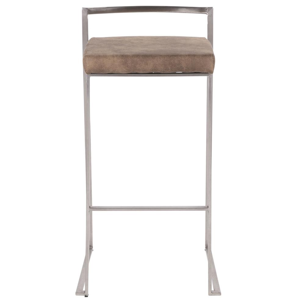 Stainless Steel, Brown Cowboy Fabric Fuji Stacker Barstool - Set of 2