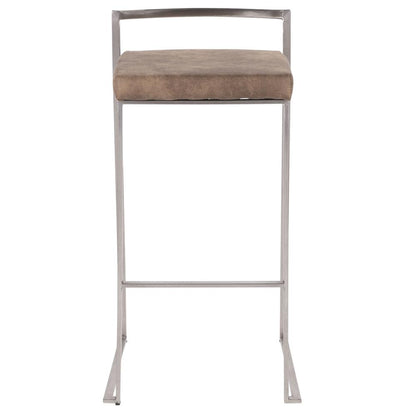 Stainless Steel, Brown Cowboy Fabric Fuji Stacker Barstool - Set of 2