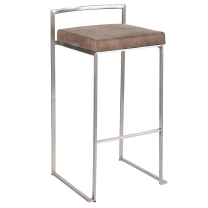 Stainless Steel, Brown Cowboy Fabric Fuji Stacker Barstool - Set of 2
