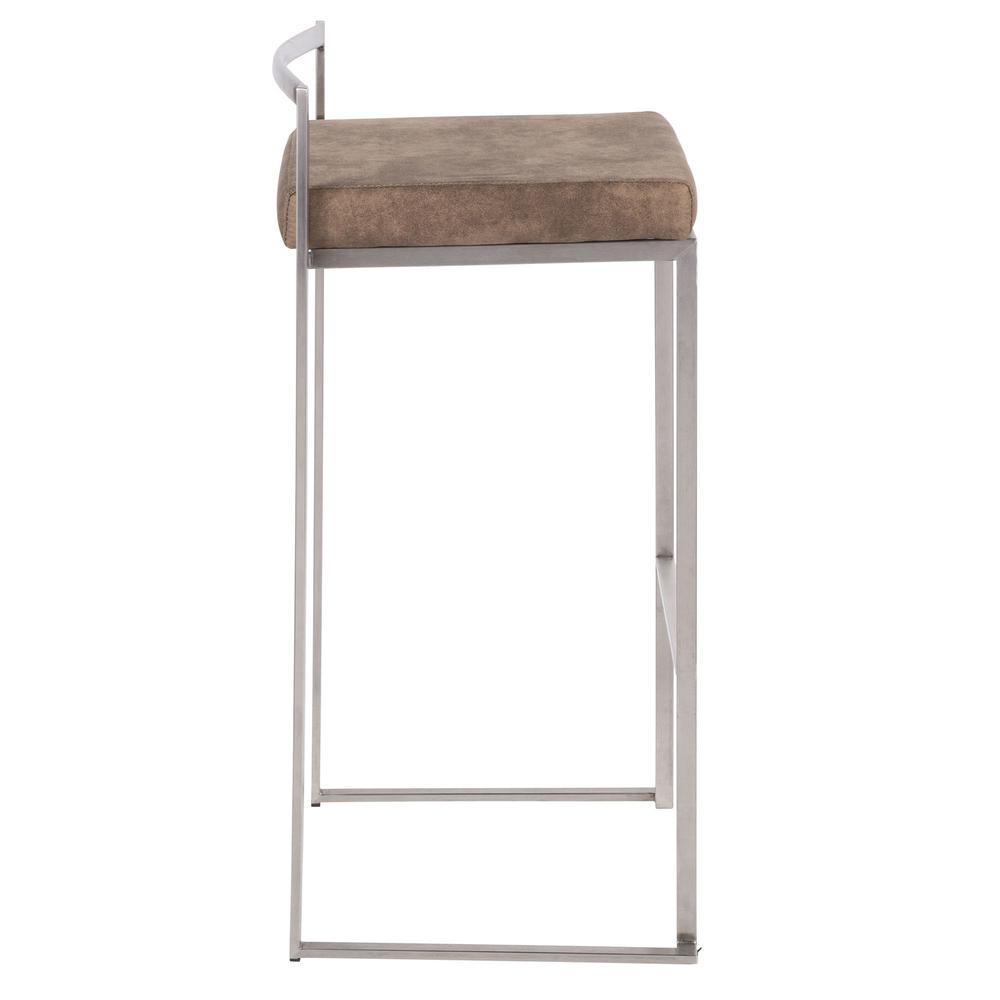 Stainless Steel, Brown Cowboy Fabric Fuji Stacker Barstool - Set of 2