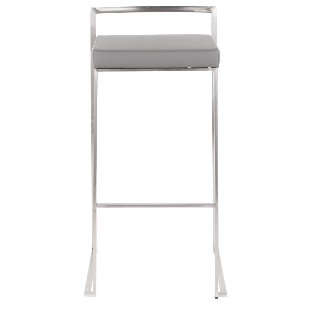 Brushed Stainless Steel, Grey PU Fuji Stacker Barstool - Set of 2