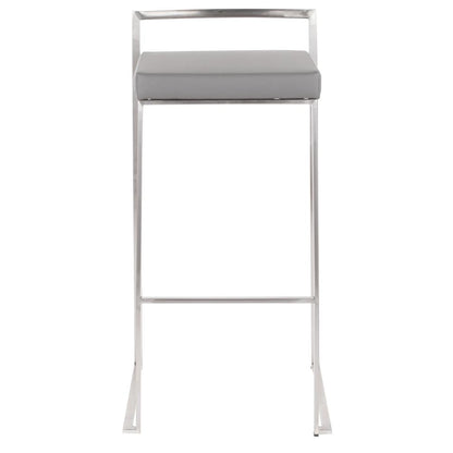 Brushed Stainless Steel, Grey PU Fuji Stacker Barstool - Set of 2