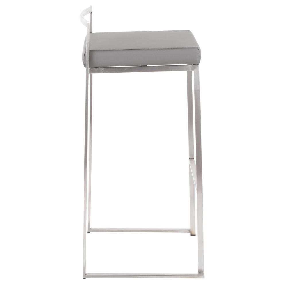 Brushed Stainless Steel, Grey PU Fuji Stacker Barstool - Set of 2