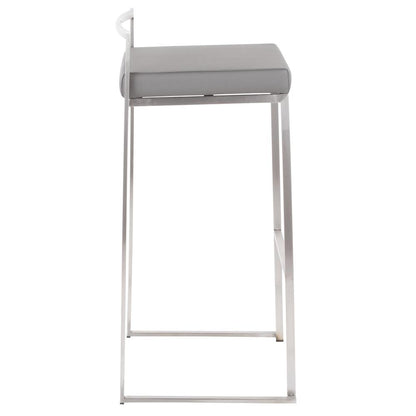 Brushed Stainless Steel, Grey PU Fuji Stacker Barstool - Set of 2